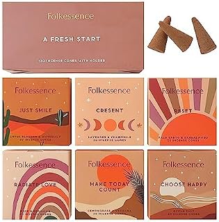 Folkulture Incense Cones (120 Cones) | Set of 6 Premium Fresh Fragrance Insence Cones for Yoga, Meditation, Aromatherapy, Gifts | No Charcoal, Organic, Non Toxic Palo Santo, Sandalwood Inscents-Cones