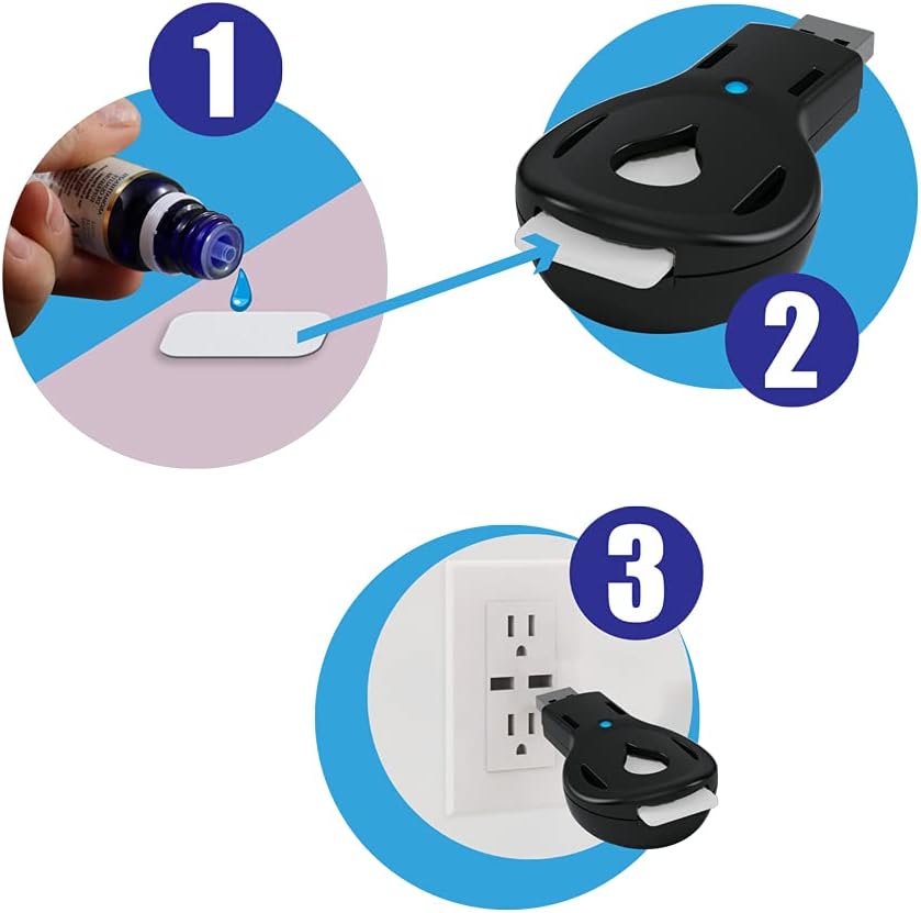Aromakey USB Aromatherapy Diffuser with 5 Unscented Refill Pads for Bedroom - Bathroom - Kitchen - Home - Office - Car - Travel (Black)