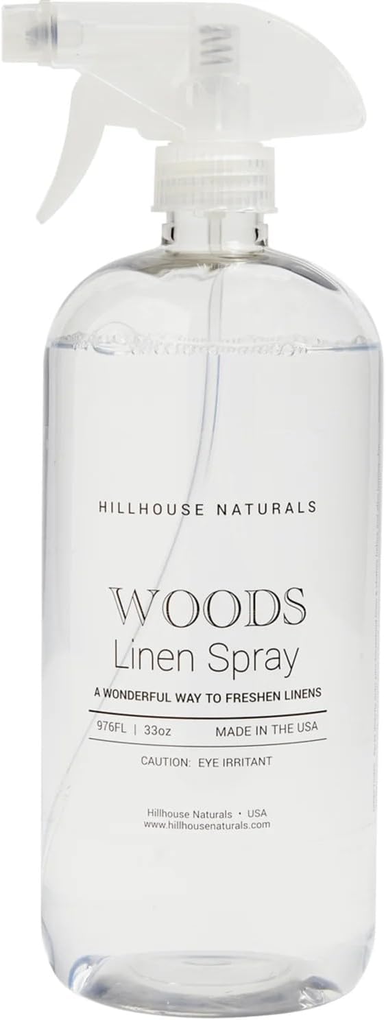 Hillhouse Naturals - Linen Spray - Aromatherapy Spray for Relaxation & Sleep - Refresh Bedding, Curtains & More - With Lemon, Bergamot, Amber & Musk - Made in the USA - Woods Scent - 1 L