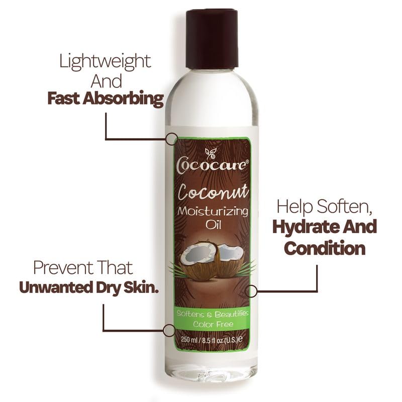 Cococare Coconut Moisturizing Oil, 8.5 fl oz - Lightweight Body Moisturizer Formulated with Natural Coconut Oil - Paraben-Free Body Oil for Bath, Shower, Massage, and Everyday Skin Care - 2 Pack