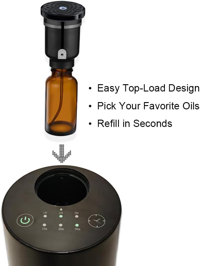 Waterless Essential Oil Diffuser with 20ml Capacity, Cordless Diffusers with 3 Mist Levels & Timers for Home Car Office