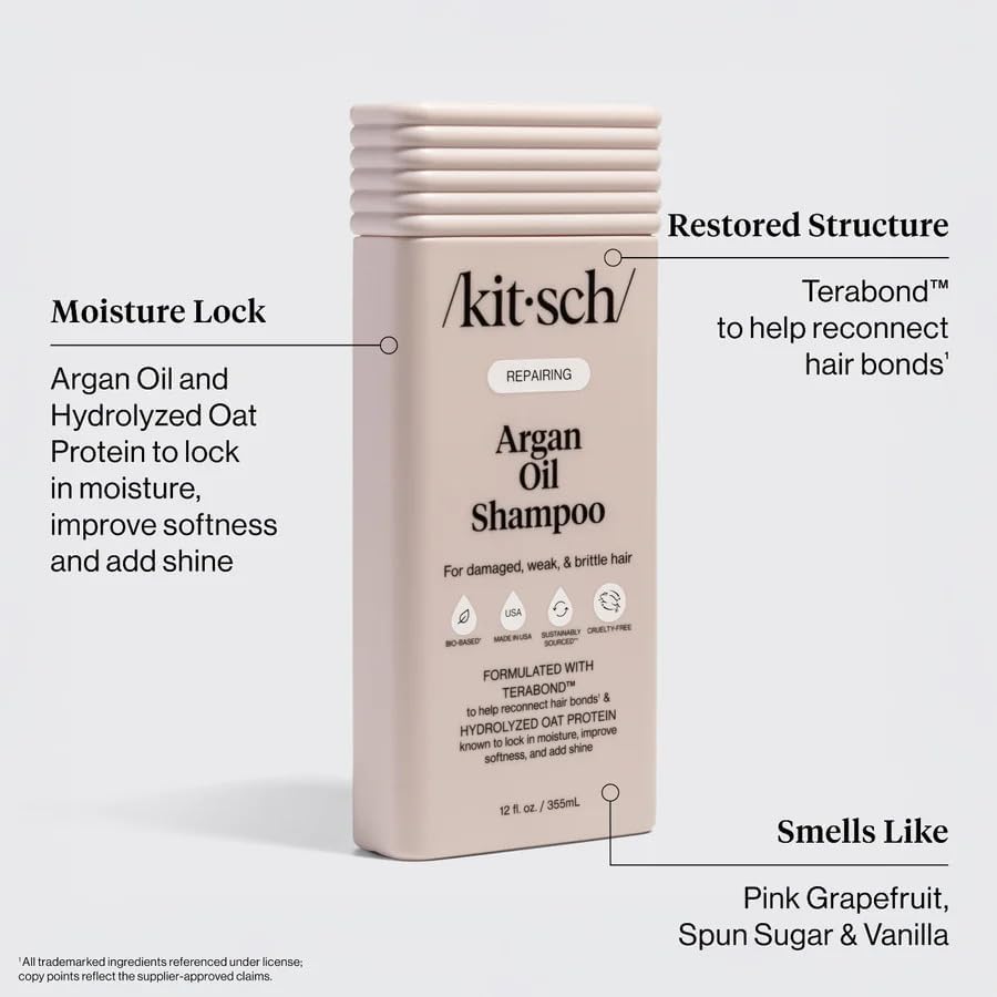Kitsch Argan Oil Shampoo for Hair Growth – Repairing Hair Shampoo for Women & Men with Terabond™ – Hydrating Hair Care w/Oat Protein – Paraben, Phthalates, Silicone & Sulfate Free Shampoo - 12.3 oz