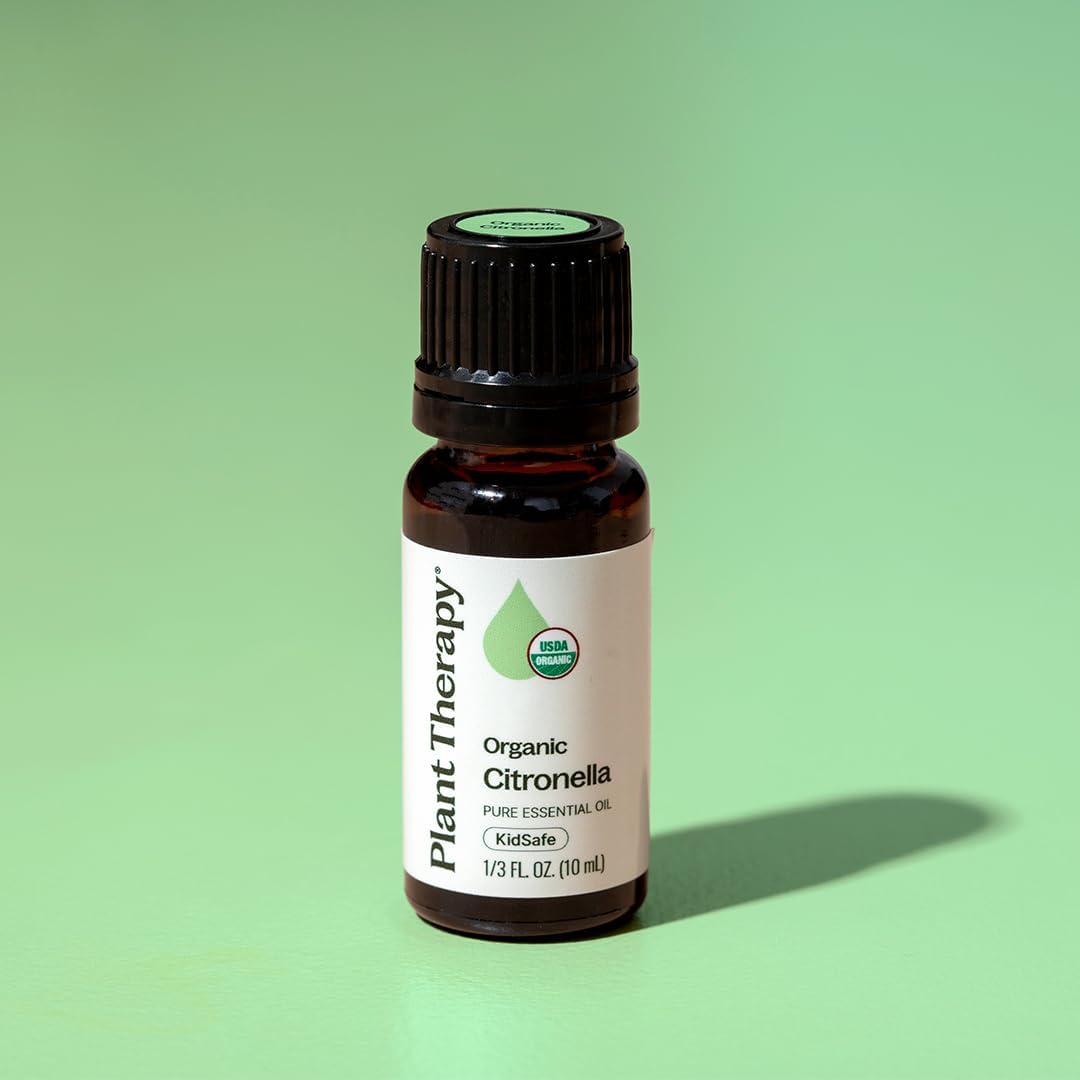 Plant Therapy Citronella Organic Essential Oil 10 mL (1/3 oz), 100% Pure, USDA Certified Organic, Undiluted, Natural Aromatherapy for Outdoor Pests and Immune Support