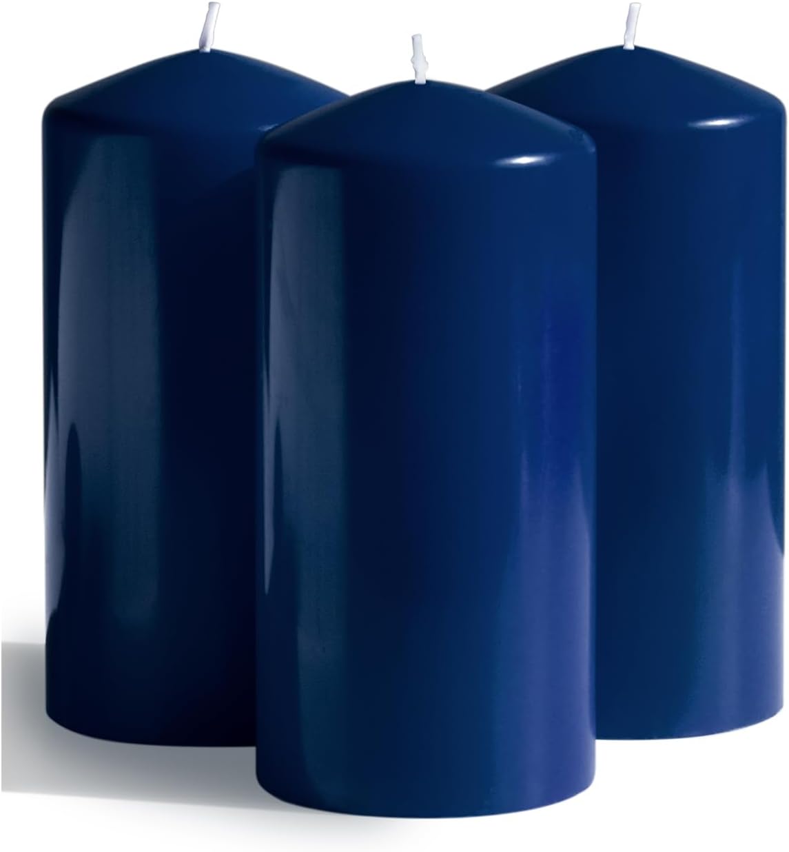 Candwax 3x6 Pillar Candles Set of 3 - Navy Blue Candles Pillar - 80-Hour Burn Time Self-Extinguishing Long Lasting Candles for Home Decor - Cone-Top Dark Blue Pillar Candles