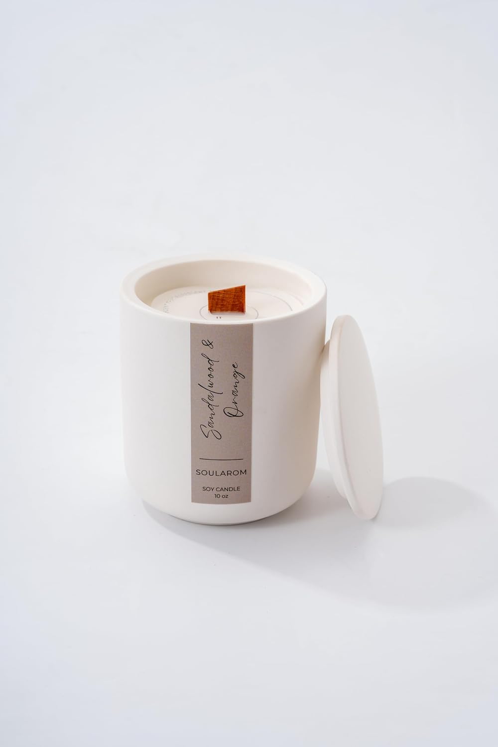 Candles for Home Scented – 10oz Hand Poured Aromatherapy Sandalwood and Orange Candle Soy Wax Candles in Elegant Ceramic Jar – Crackling Wooden Wick Decorative Candle with 60 Hours Burn Time
