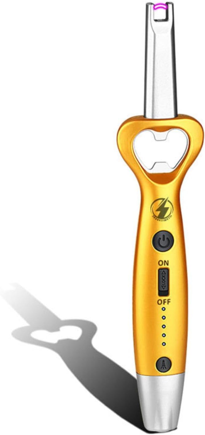 BBQ Bro Electric ARC Plasma Lighter - LED Flashlight, Bottle Opener for BBQ Kitchen & Drinking Enthusiasts. Candle Fireplace BBQ Lighter. Unique Gift Multifunctional Tool (Gold)