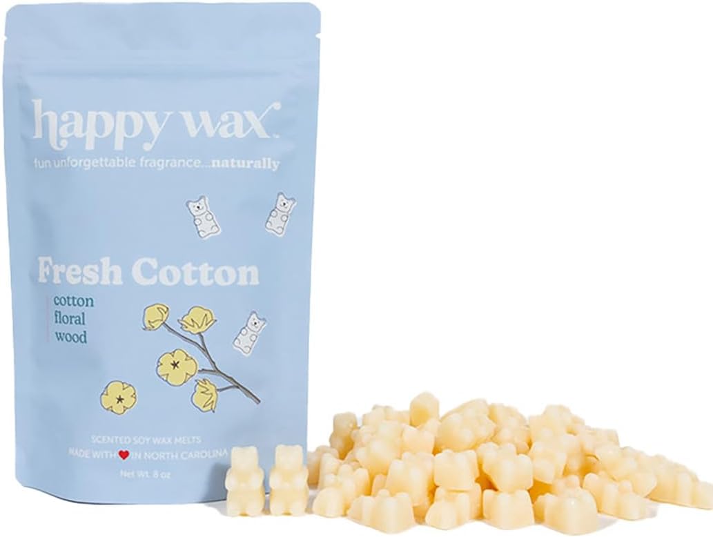 Happy Wax Fresh Cotton Scented Bear Wax Melts - Natural Strong Scented Fresh Infused w/Essential Oils - Non Toxic & Pet Safe - (8 oz Pouch)
