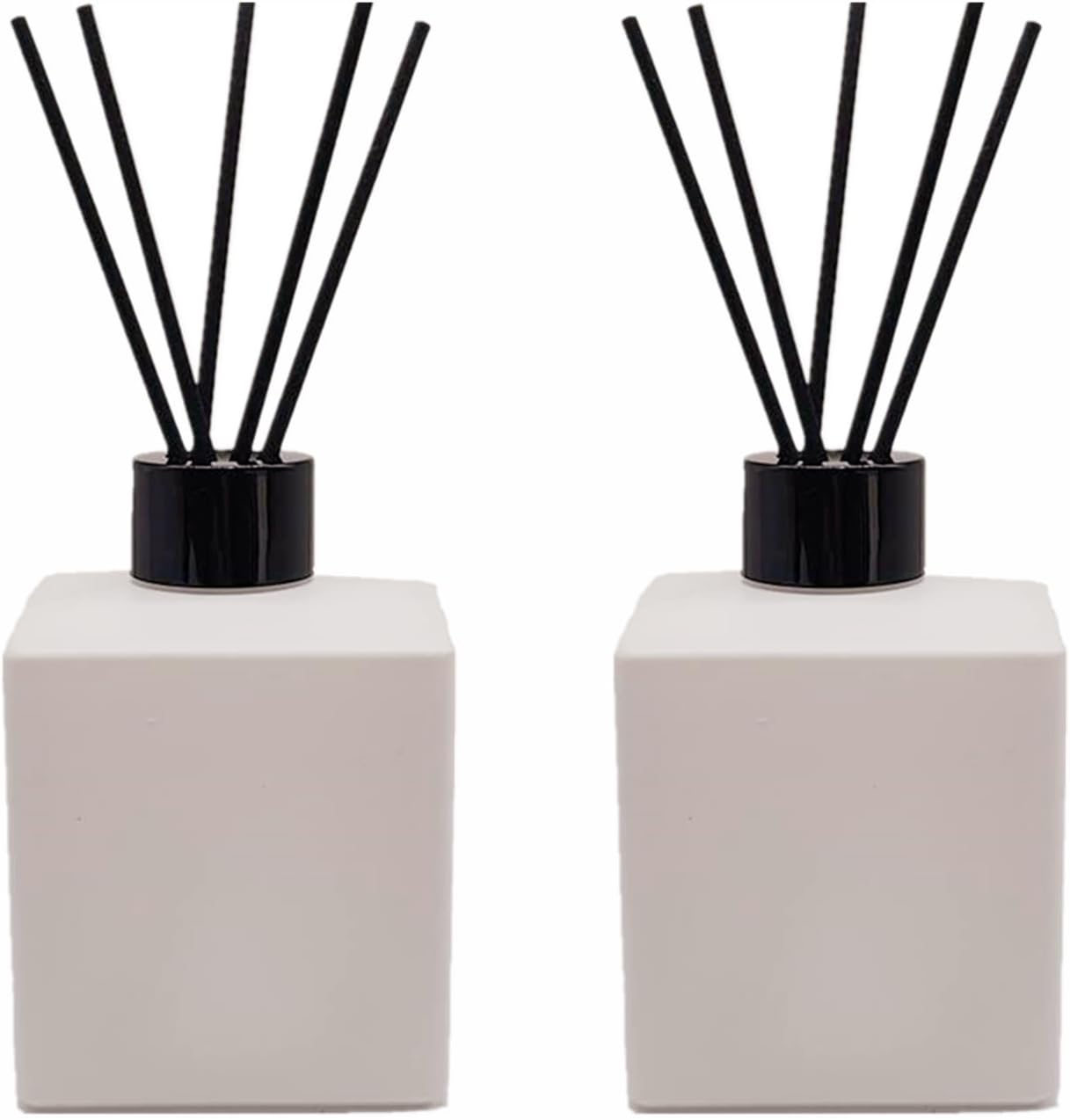 2PCS 200ml Reed Glass Diffuser Set，Essential Oil Container,6.7oz Refillable Empty Glass Bottles with Sticks,Diffuser Jars for Home Oil Fragrance Matte White (200ml Square)