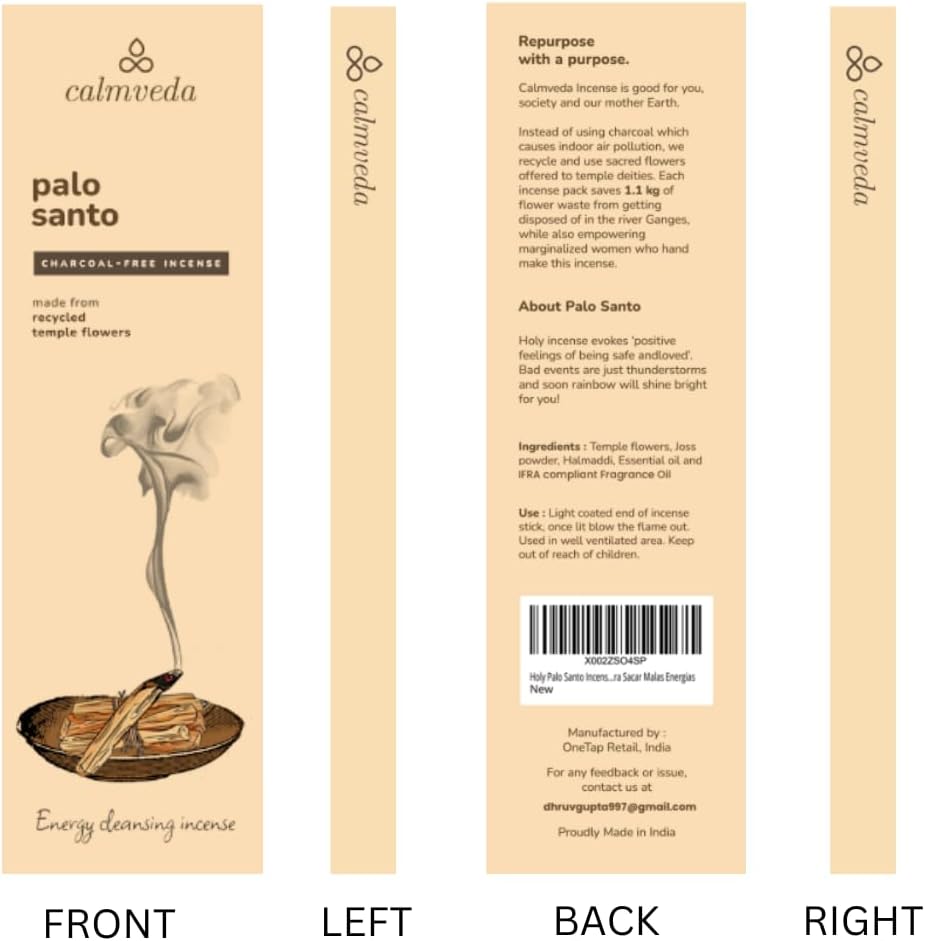 Holy Palo Santo Incense Sticks - 80 Charcoal Free Incense, Made from Upcycled Flowers | Cleansing Incense Sticks Spiritual or Inciensos para Sacar Malas Energias