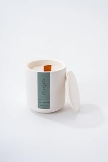 Candles for Home Scented – 10oz Hand Poured Aromatherapy Eucalyptus Candle Soy Wax Candles in Elegant Ceramic Jar – Crackling Wooden Wick Decorative Candle with 60 Hours Burn Time