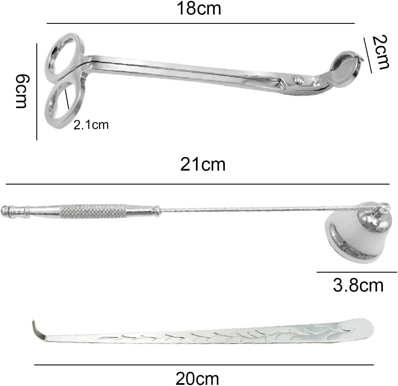 Set of 3, Candle Wick Trimmer, Candle Snuffer and Wick Dipper & Candle Accessory Set, Candle Care Kit for Candle Lover (Silver)