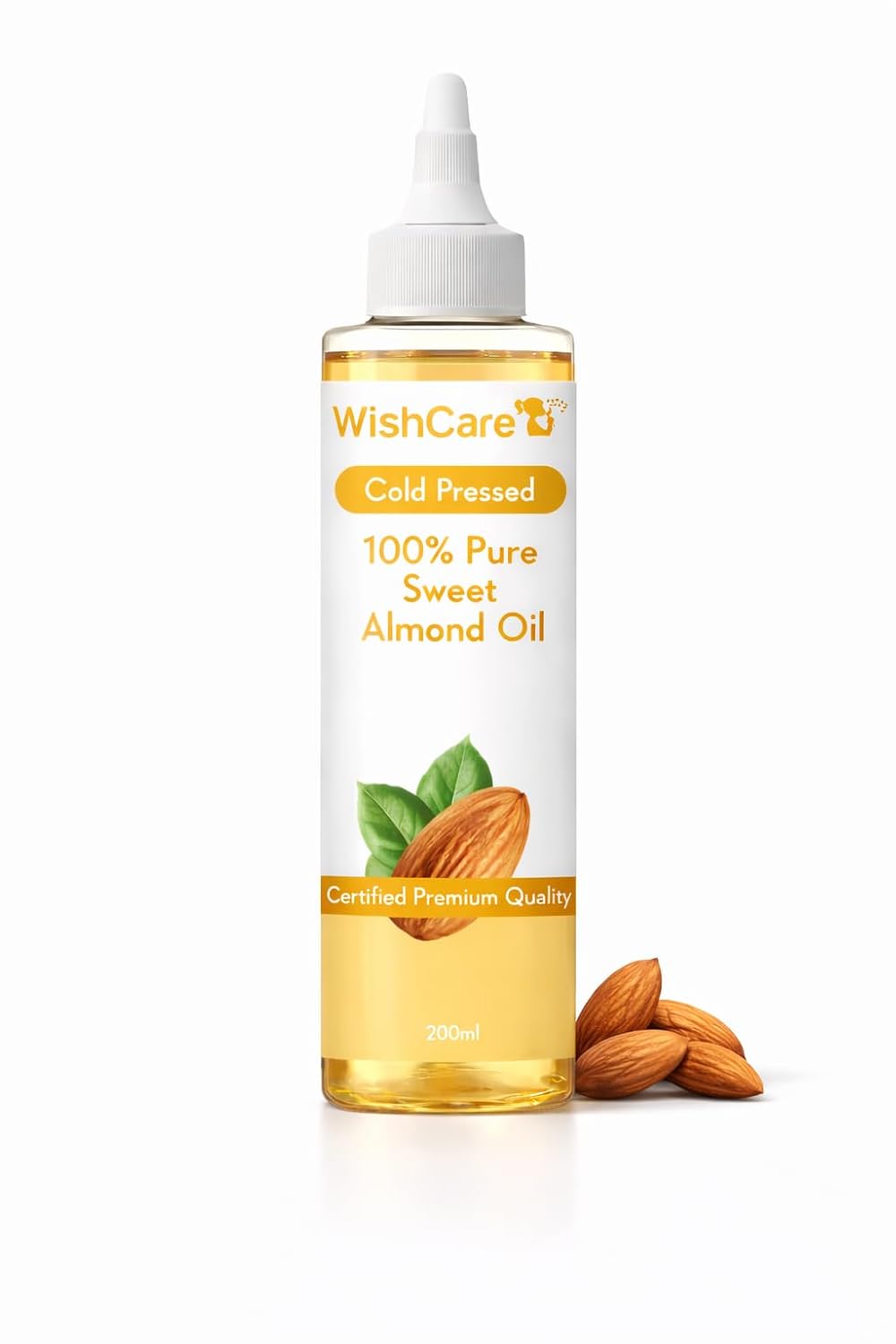 WishCare Pure Cold Pressed Sweet Almond Oil for Hair and Skin, 200ml