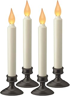 Xodus Innovations FPC1205A-4 Battery Operated LED Window Candle, Dusk to Dawn Light Sensor, Aged Bronze Plastic Base, Amber Flicker Flame, 8-7/8 Inch