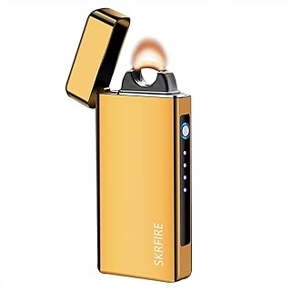 SKRFIRE Electric Rechargeable Candle lighters Cool Plasma lighters USB Rechargeable Plasma Arc Gold Lighter for Candles, BBQ, Fireworks (Gold)