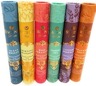 Essence incense gift pack 180 sticks with incense holder 6 flavors, Ocean,Morning Blosom,Jasmine tea,Rose Geranium,Sandalwood spice, And Lavender Rosemary.