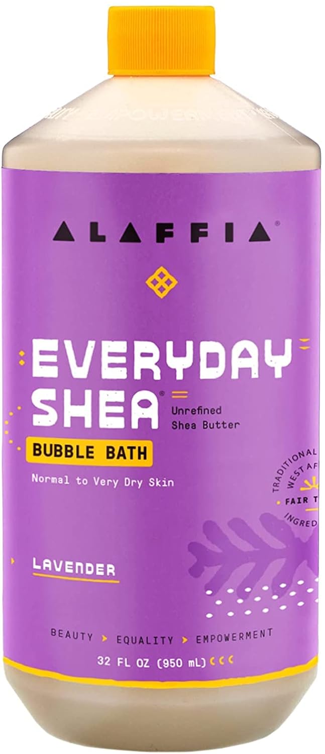 Alaffia Bubble Bath, Lavender – Everyday Shea Moisturizing Formula with Shea Butter and Wild Yam for Normal to Very Dry Skin, Pump Included, 32 Fl Oz
