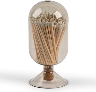 Premium Glass Match Cloche - Matches in a Jar with Striker. Great for Candles, Fireplace. Or Use Bottle for Bath Salts, Accessories. Includes Striker and Safety Matches (White)