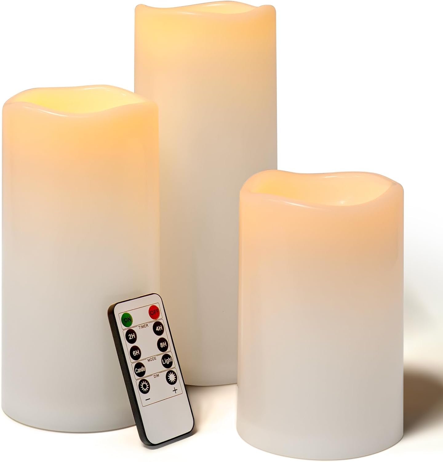 6" 8" 10" x 4" Large Waterproof Outdoor Flameless Candles Battery Operated LED Pillar Candles for Indoor Outdoor Lanterns, White, Long Lasting, Set of 3