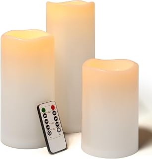 6" 8" 10" x 4" Large Waterproof Outdoor Flameless Candles Battery Operated LED Pillar Candles for Indoor Outdoor Lanterns, White, Long Lasting, Set of 3