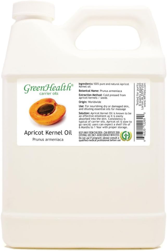 Apricot Kernel Oil - 32 fl oz (946 ml) - 100% Pure Cold Pressed - GreenHealth