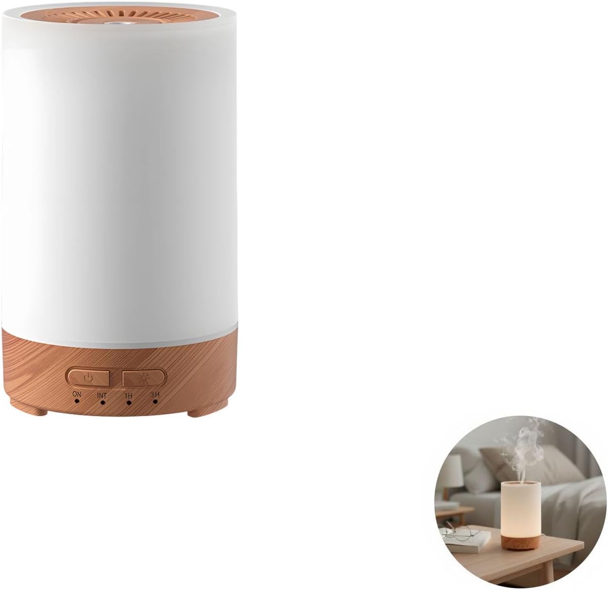 Wood Grain Essential Oil Diffuser, 5.07 oz / 150 ml Ultrasonic Aroma Diffuser, Mini USB Humidifier with 7-Color Lights, Adjustable Mist Mode, Quiet Air Humidifier for Bedroom, Home, Office