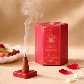 Pujashree Natural Incense Cones, Rose Dhoop Sticks, Incense Dhoop for Pooja & Meditation, Eco-Friendly, Natural Aroma Sticks, 20 min Burn Time Each, Pack of 40 Pcs (2-inch Size)