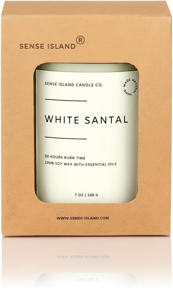 White Santal Scented Candle for Home Scented 50+ Hrs Highly Scented | 100% Natural Soy Candle Gifts for Women Highly Scented House Warming Gifts