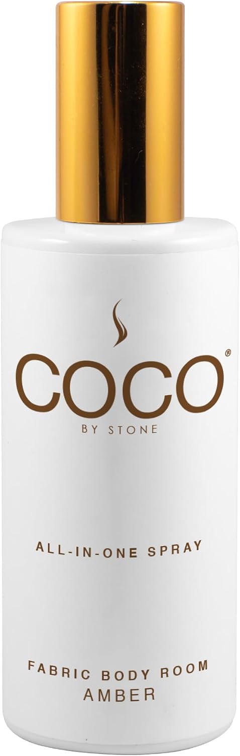 COCO by Stone 5oz All-in-One Spray (Amber) Shake & Spray Formula for Fabric, Pillows, Interiors, Clothing, Home Fragrance Accessories, Room Perfume, Room Deodorizer, Vegan & Cruelty-Free