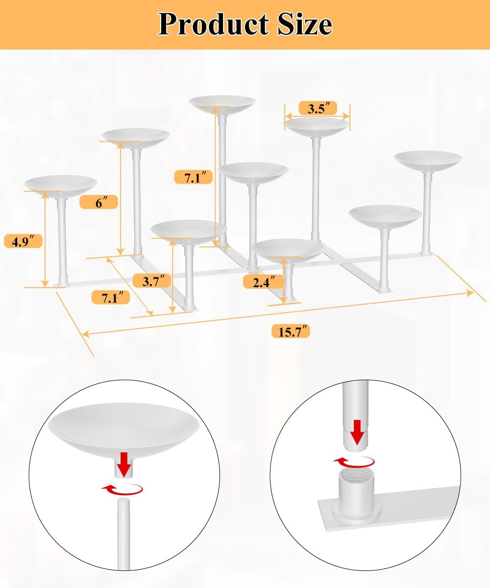 Fireplace Candle Holder with 9 Wax Pillar Plates, Candelabra Floor Mantle Iron Candles Stand for Inside Fire Place Decor Table Centrepiece Wedding Party Advent Decoration, White