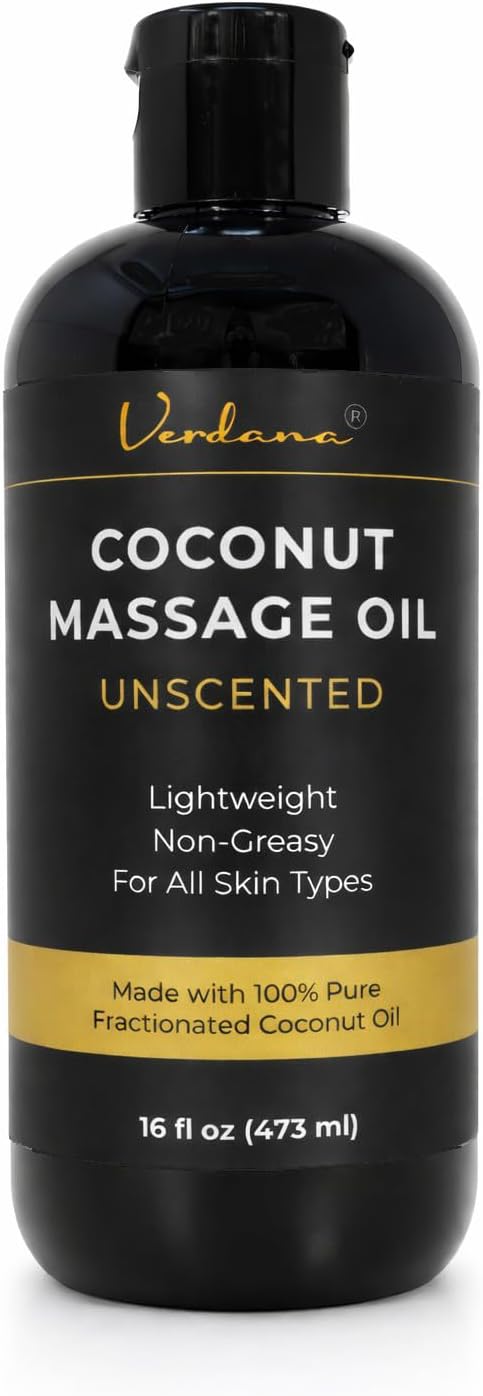Verdana Coconut Massage Oil – Unscented for Massage Therapy, Lightweight & Non-Greasy for Professional & Home Use, Made with Fractionated Coconut Oil, 16 fl oz