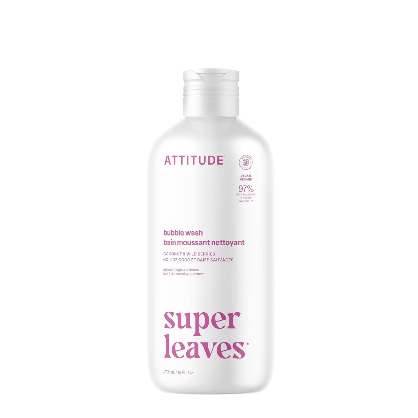 Attitude Bubble Bath, EWG Verified, Plant and Mineral-Based, Dermatologically Tested, Vegan Body Care Products, Coconut & Wild Berries, 16 Fl Oz