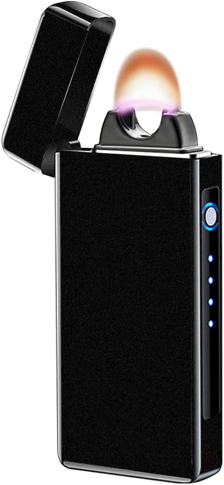 YOZWOO Electric Lighter Rechargeable, High Power Flame Arc Lighter, USB Lighters with LED Battery Indicator, Windproof Electronic Lighters for Candle Camping with Gift Box (Frosted Black)