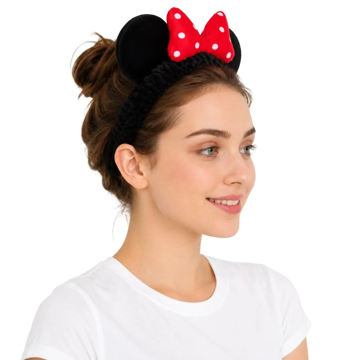 Mouse Ears Facial Spa Headbands, Coral Fleece Wash Face Hair Band, Velvet Bow Shower Hair Band for Girls Women Make up Hair Accessories