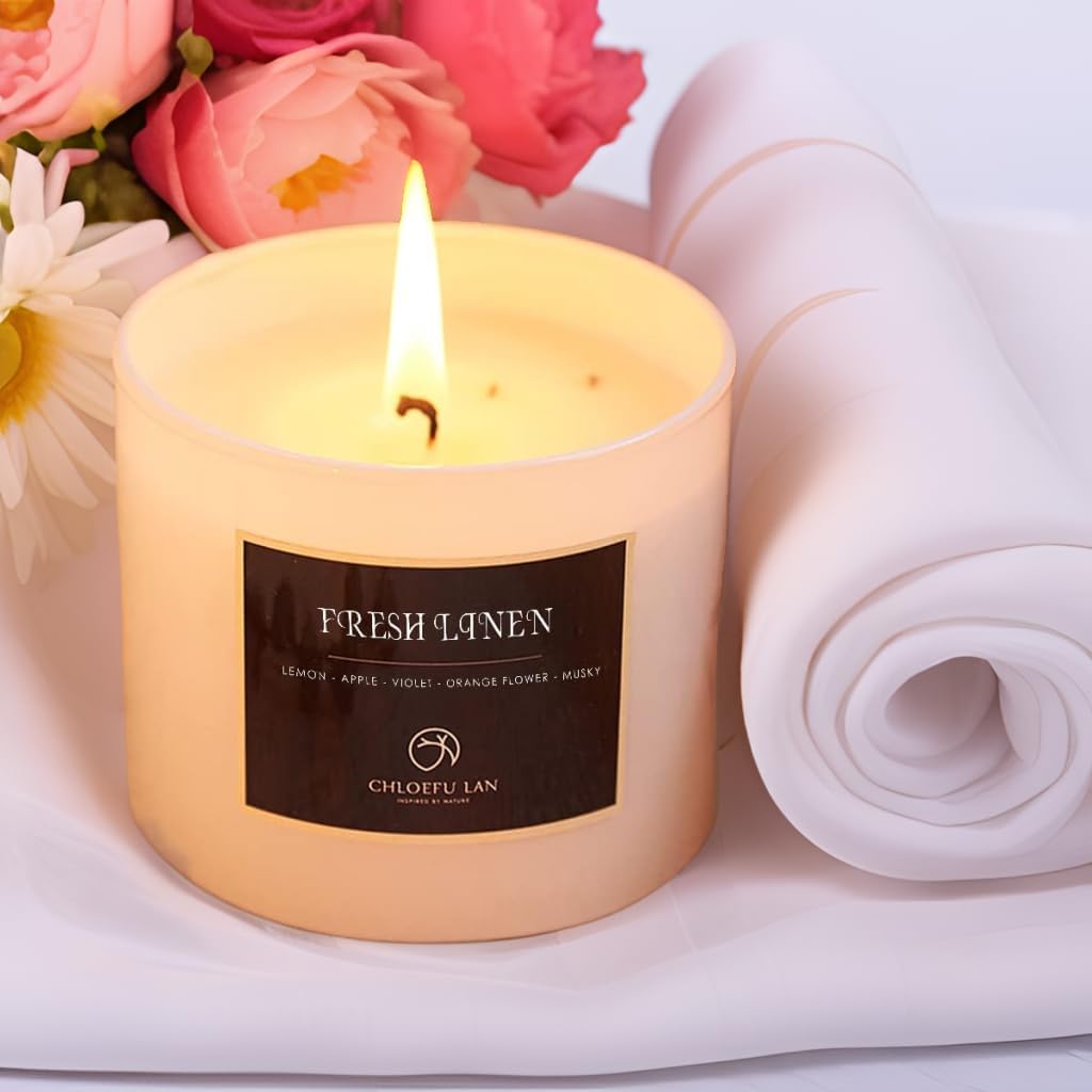 Fresh Linen Candles Laundry Candles Non-Toxic Air Freshening Scented Candle Decorative Pet Odor Eliminator for Home Luxury Scented Soy Jar Candle for Bathroom Decor 7.1 oz 2 Pack