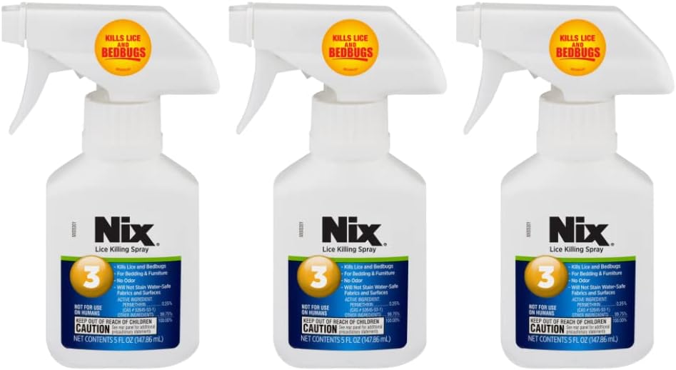 Nix Lice & Bed Bug Killing Spray for Home, Bedding & Furniture, 5 fl oz. (Pack of 3)