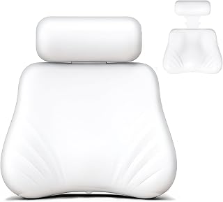Silicone Bath Pillow, Upgraded Bath Pillows for Tub, Adjustable Height Bathtub Pillow for Head and Neck, 4D Luxury Tub Pillow Skin-Friendly Large Suction Cups Stability, Spa Relaxation-White