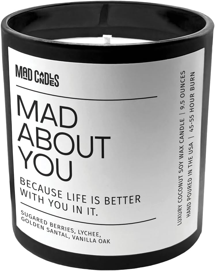 – Mad About You | Luxury Scented Candle for Bedroom & Living Room Décor | 9.5oz Coconut Soy Wax | Non Toxic | Long Burn Candle Jar for Home Fragrance & Valentine's Day Gift
