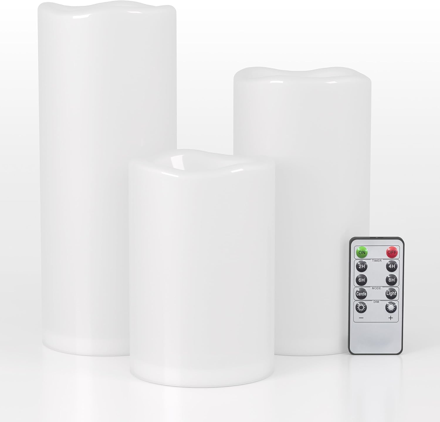 6" 8" 10" x 4" Large Waterproof Outdoor Flameless Candles Battery Operated LED Pillar Candles for Indoor Outdoor Lanterns, White, Long Lasting, Set of 3