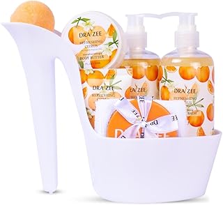 Draizee Heel Shoe Spa Gift Basket for Women, 8 Pc Citrus Scented | Gift Set, Luxury Self Care Kit for Mom, Relaxing Bath and Body Set, Home Spa Gifts for Her
