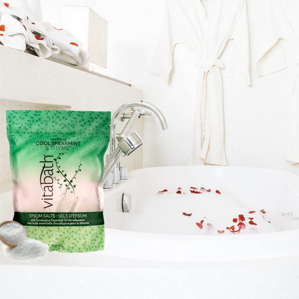 Vitabath Cool Spearmint & Thyme Epsom Salts Relaxing Therapeutic Aromatherapy & Nourishing Skincare - Muscle Soreness & Body Ache Soothing Soak for Women & Men - 36 oz