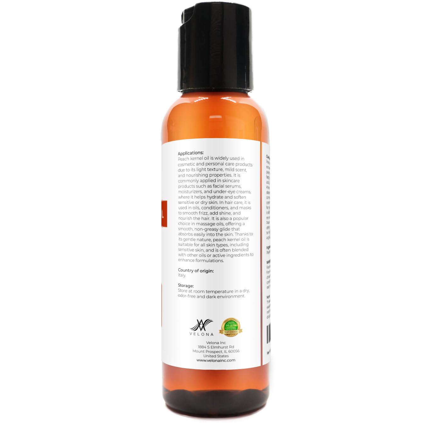 velona Peach Kernel Oil 2 Fl Oz | 100% Pure and Natural Carrier Oil | Refined | Skin, Hair, Body & Face Moisturizing | Use Today - Enjoy Results
