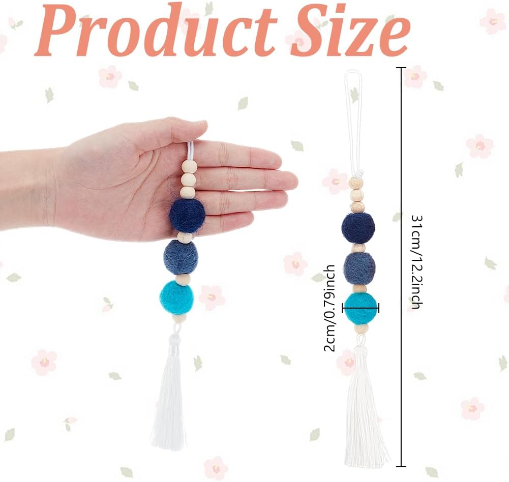 10Pcs Felt Ball Car Diffuser Aromatherapy Essential Oil Car Vent Clip Diffuser Felt Wooden Bead Bohemian Tassels Car Hanging Ornament Clip for Car Air Freshener Vent Diffuser Car Decor Charm