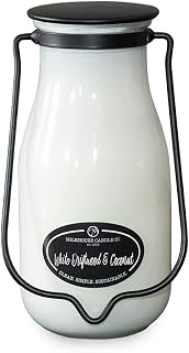Milkhouse Candle Company White Driftwood & Coconut Soy Candle - Coconut Water | Mandarin Orange | Rosewater Scented - 14 oz Milkbottle with Lid, 90+ Hour Burn Time, Made in the USA