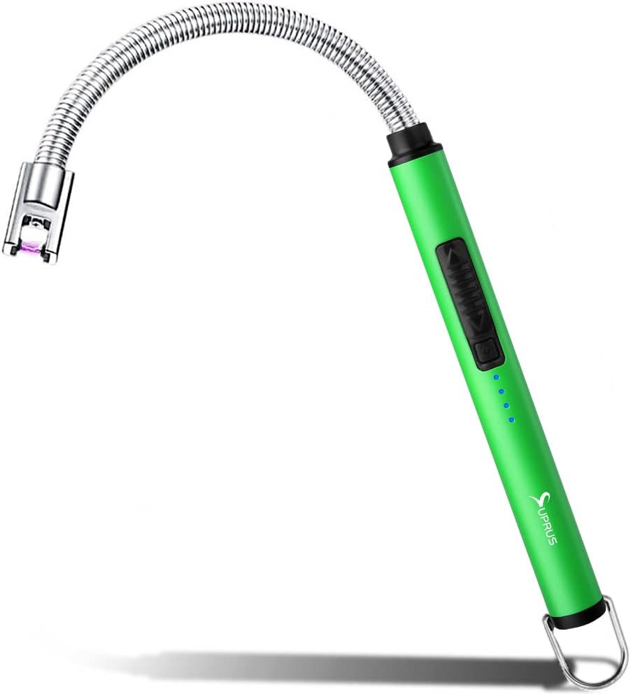 SUPRUS Fluorescent Lighter Glows in The Dark 360°Flexible Neck USB Rechargeable Windproof Triple Safety for Candle Cooking BBQ in Party (Green)
