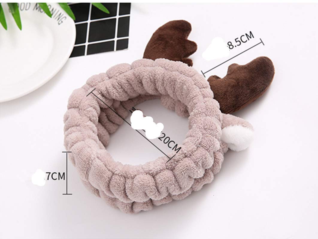 Elk Women's Spa Facial Makeup Headband - Bear Face Mask for Birthdays, Valentines, Christmas - Fleece Headwear for Women & Girls - Coffee