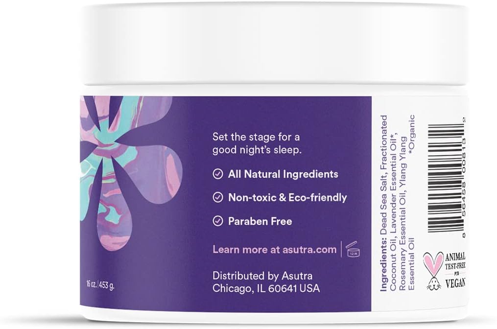 ASUTRA Dead Sea Bath Salts (Bedtime Soak), 16 oz - Soak in Rich & Vital Healing Minerals - Prepare for Sweet Dreams with Lavendar, Rosemary, & Ylang Ylang Essential Oils