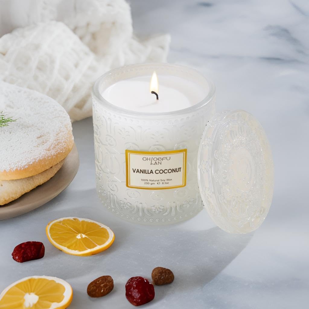 Mother Gifts, Vanilla Coconut Soy Candle Large Jar Scented Candle, Home Décor, Gifting Idea, Burn Time of 55 Hours