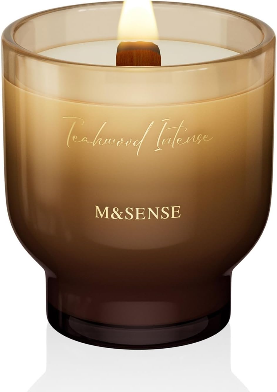M&SENSE 9.9oz Natural Soy Wax Jar Candle with Wooden Wick | Teakwood Intense Scent | 55-Hour Burn & Long-Lasting Burn | Housewarming Gift for Men and Women