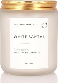 White Santal Scented Candle for Home Scented 50+ Hrs Highly Scented | 100% Natural Soy Candle Gifts for Women Highly Scented House Warming Gifts