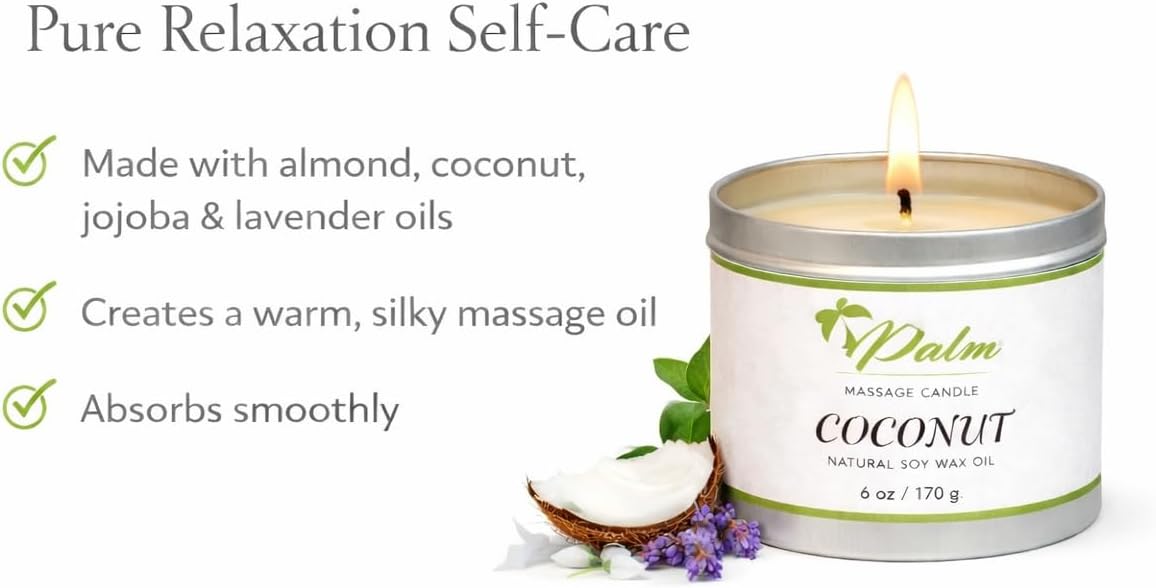 Palm Massage Oil Candle, Coconut Oil Natural Soy Wax 6 Oz